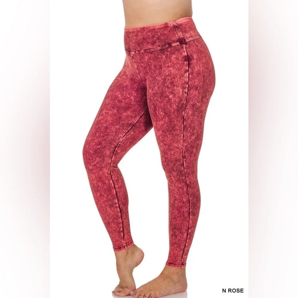 NEW! Zenana Mineral Washed Wide Waistband Yoga Leggings - Picture 3 of 3